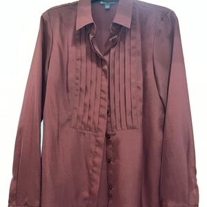 Brooks Brothers Maroon Pleated Button Up Blouse Long Sleeve Classic Top